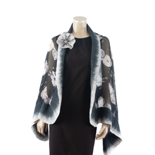 Load image into Gallery viewer, Vibrant white flowers black shawl #228-28