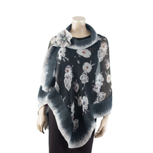 Load image into Gallery viewer, Vibrant white flowers black shawl #228-28
