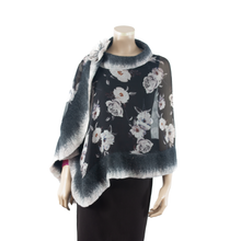 Load image into Gallery viewer, Vibrant white flowers black shawl #228-28