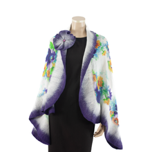 Load image into Gallery viewer, Vibrant purple flowers shawl #228-26