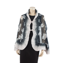 Load image into Gallery viewer, Linked white flowers black scarf #168-54