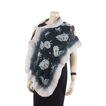 Load image into Gallery viewer, Linked white flowers black scarf #168-54