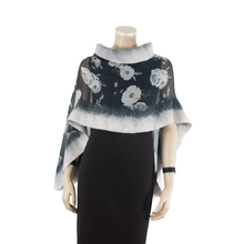 Load image into Gallery viewer, Linked white flowers black scarf #168-54