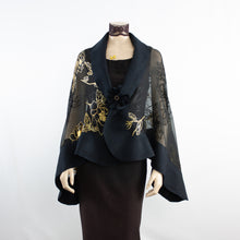 Load image into Gallery viewer, Exclusive black gold flowers silk shawl #268-1