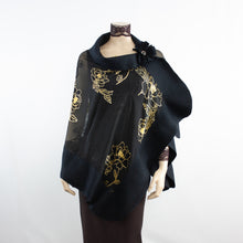 Load image into Gallery viewer, Exclusive black gold flowers silk shawl #268-1