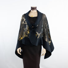 Load image into Gallery viewer, Exclusive black gold flowers silk shawl #268-1