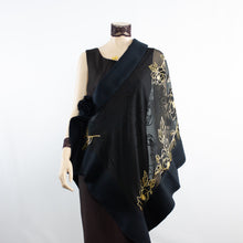 Load image into Gallery viewer, Exclusive black gold flowers silk shawl #268-1