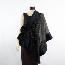 Charger l'image dans la galerie, Exclusive black gold flowers silk shawl #268-2