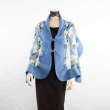 Load image into Gallery viewer, Linked white flowers on blue jeans scarf #168-4