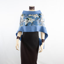 Load image into Gallery viewer, Linked white flowers on blue jeans scarf #168-4
