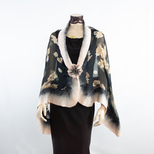 Load image into Gallery viewer, Vibrant flowers on black shawl #228-21