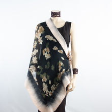 Load image into Gallery viewer, Vibrant flowers on black shawl #228-21