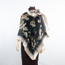 Load image into Gallery viewer, Vibrant flowers on black shawl #228-21