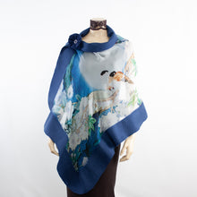 Load image into Gallery viewer, Vibrant bird blue shawl #228-2