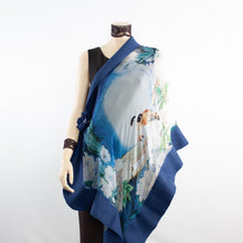 Load image into Gallery viewer, Vibrant bird blue shawl #228-2