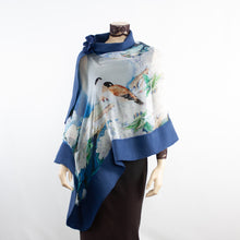 Load image into Gallery viewer, Vibrant bird blue shawl #228-2