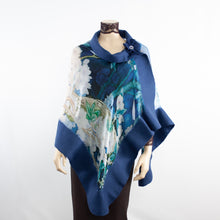 Load image into Gallery viewer, Vibrant bird blue shawl #228-2