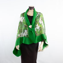 Load image into Gallery viewer, Vibrant green white flowers shawl #228-20