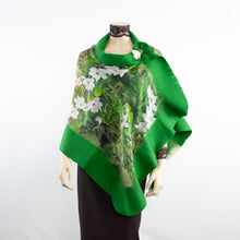 Load image into Gallery viewer, Vibrant green white flowers shawl #228-20