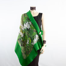 Load image into Gallery viewer, Vibrant green white flowers shawl #228-20