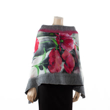 Load image into Gallery viewer, Vibrant grey and pink poppy shawl #228-7