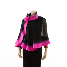Load image into Gallery viewer, Premium black and hot rose silk shawl #248-22