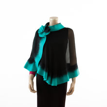 Charger l'image dans la galerie, Premium black and cyan silk shawl #248-12