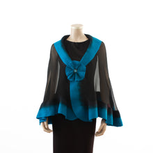 Load image into Gallery viewer, Premium black and turquoise silk shawl #248-13