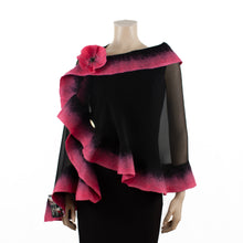 Load image into Gallery viewer, Premium black and salmon pink silk shawl #248-19