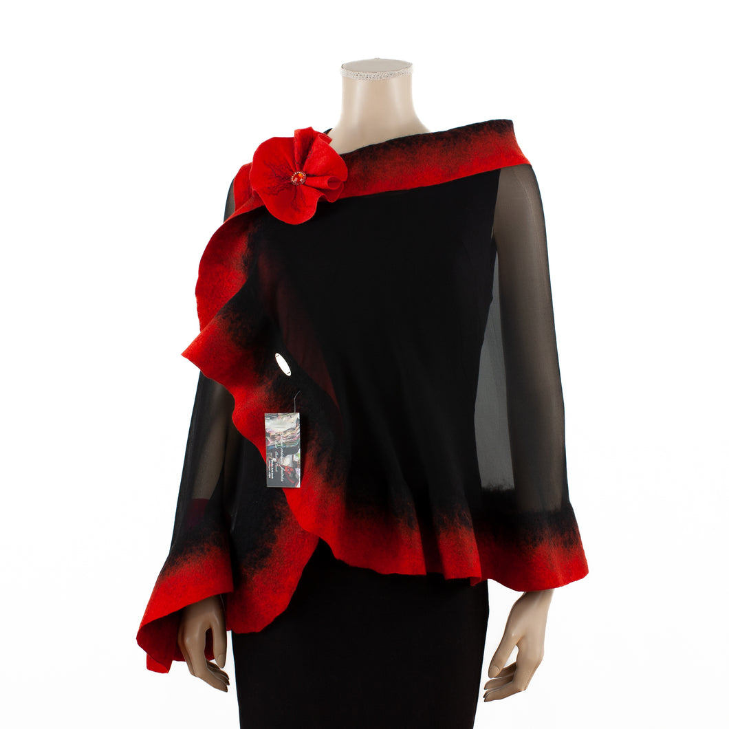 Premium black and red silk shawl #230-4