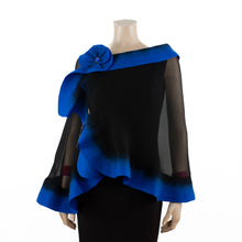 Load image into Gallery viewer, Premium black and royal blue silk shawl #248-8