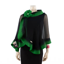 Load image into Gallery viewer, Premium black and green silk shawl #248-15