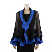 Charger l'image dans la galerie, Premium black and steel blue silk shawl #248-6