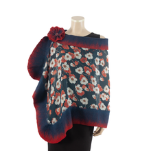 Load image into Gallery viewer, Vibrant red flowers on dark blue shawl #210-17
