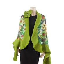 Load image into Gallery viewer, Vibrant green beige flowers shawl #210-20
