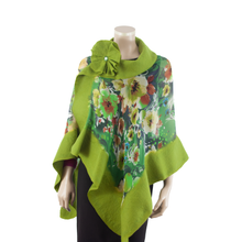 Load image into Gallery viewer, Vibrant green beige flowers shawl #210-20
