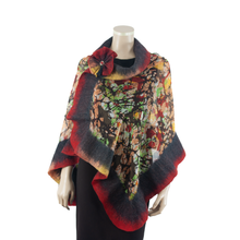 Load image into Gallery viewer, Vibrant red black beige shawl #210-19
