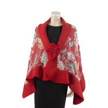 Charger l&#39;image dans la galerie, Vibrant pink flowers on red shawl #210-21
