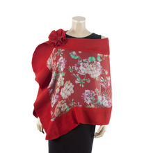 Charger l&#39;image dans la galerie, Vibrant pink flowers on red shawl #210-21
