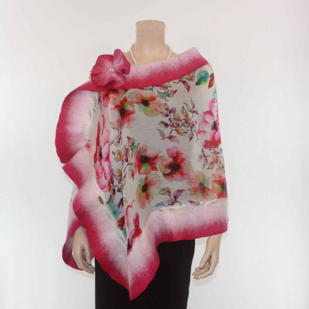 Vibrant magenta flowers shawl #210-33