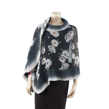 Load image into Gallery viewer, Vibrant white flowers black  shawl #210-28
