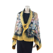 Load image into Gallery viewer, Vibrant yellow black shawl #210-29
