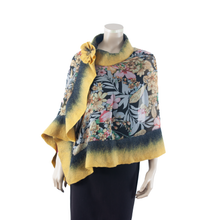 Load image into Gallery viewer, Vibrant yellow black shawl #210-29
