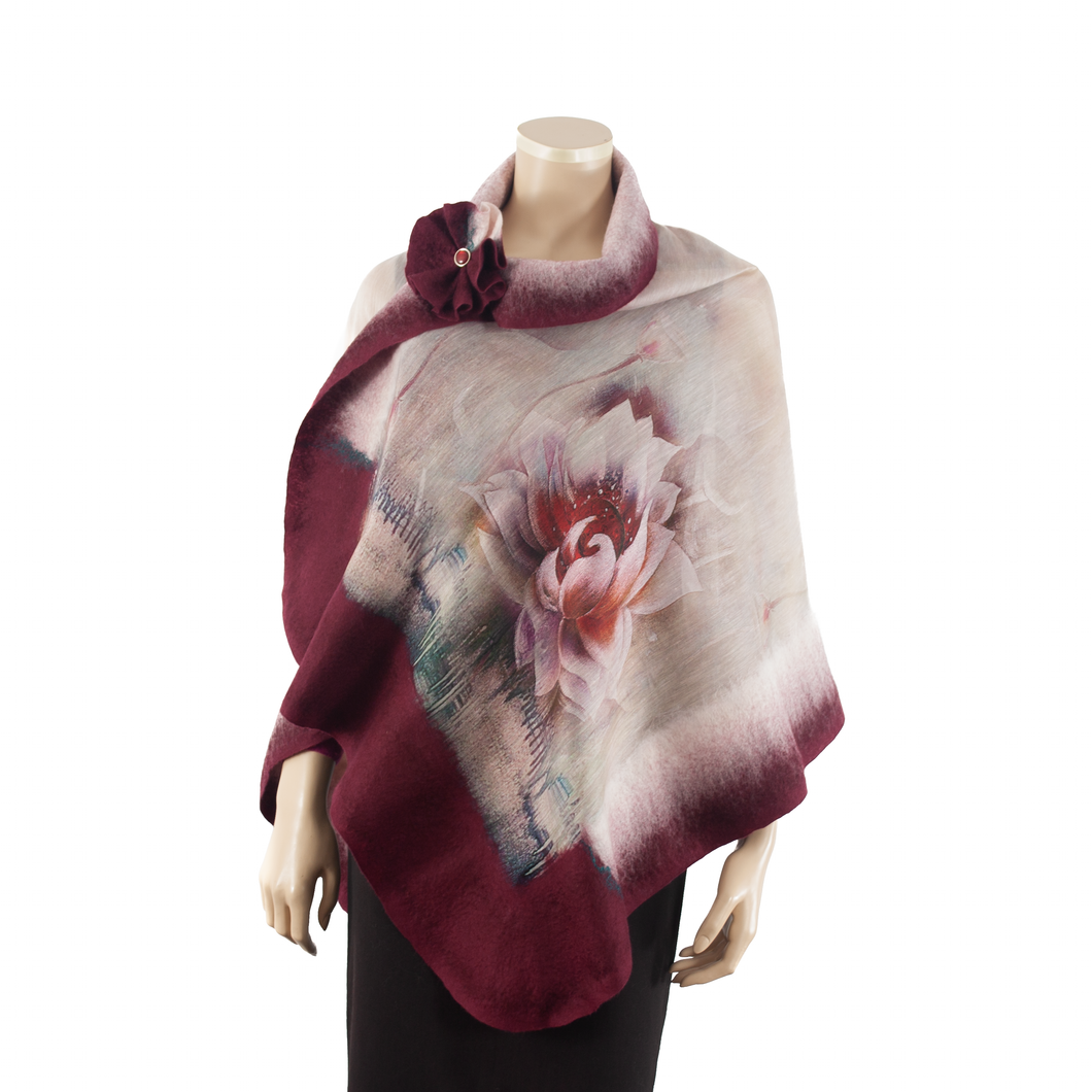 Vibrant burgundy rose shawl #210-38