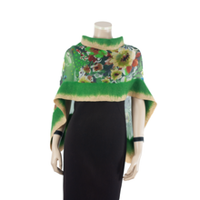 Load image into Gallery viewer, Linked green beige flowers scarf #140-20
