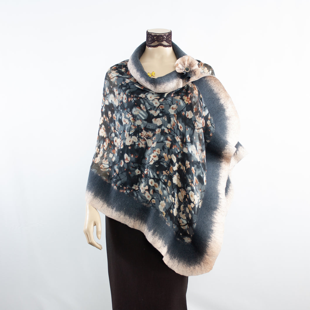 Vibrant pink flowers shawl #228-24