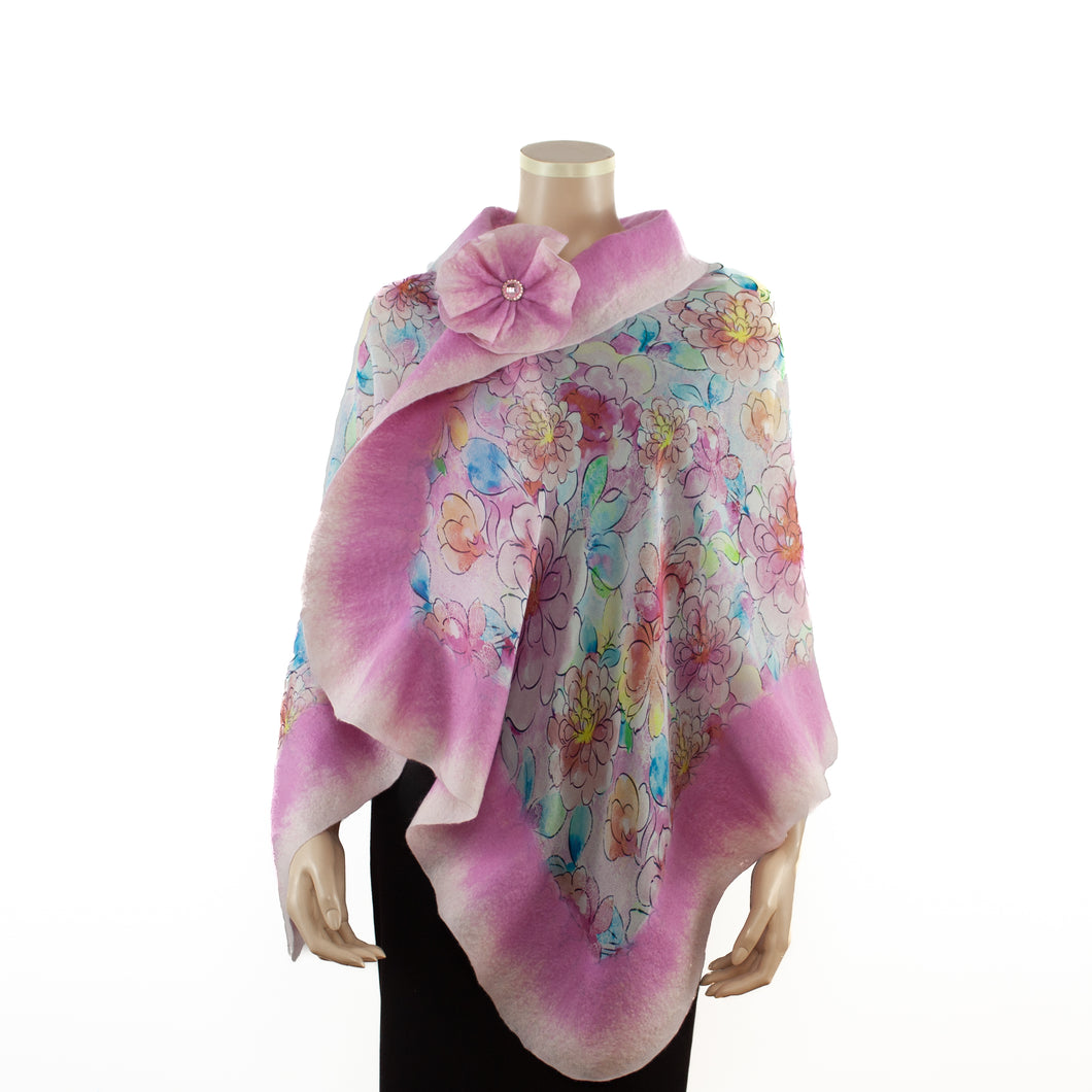 Vibrant pink flowers shawl #210-12