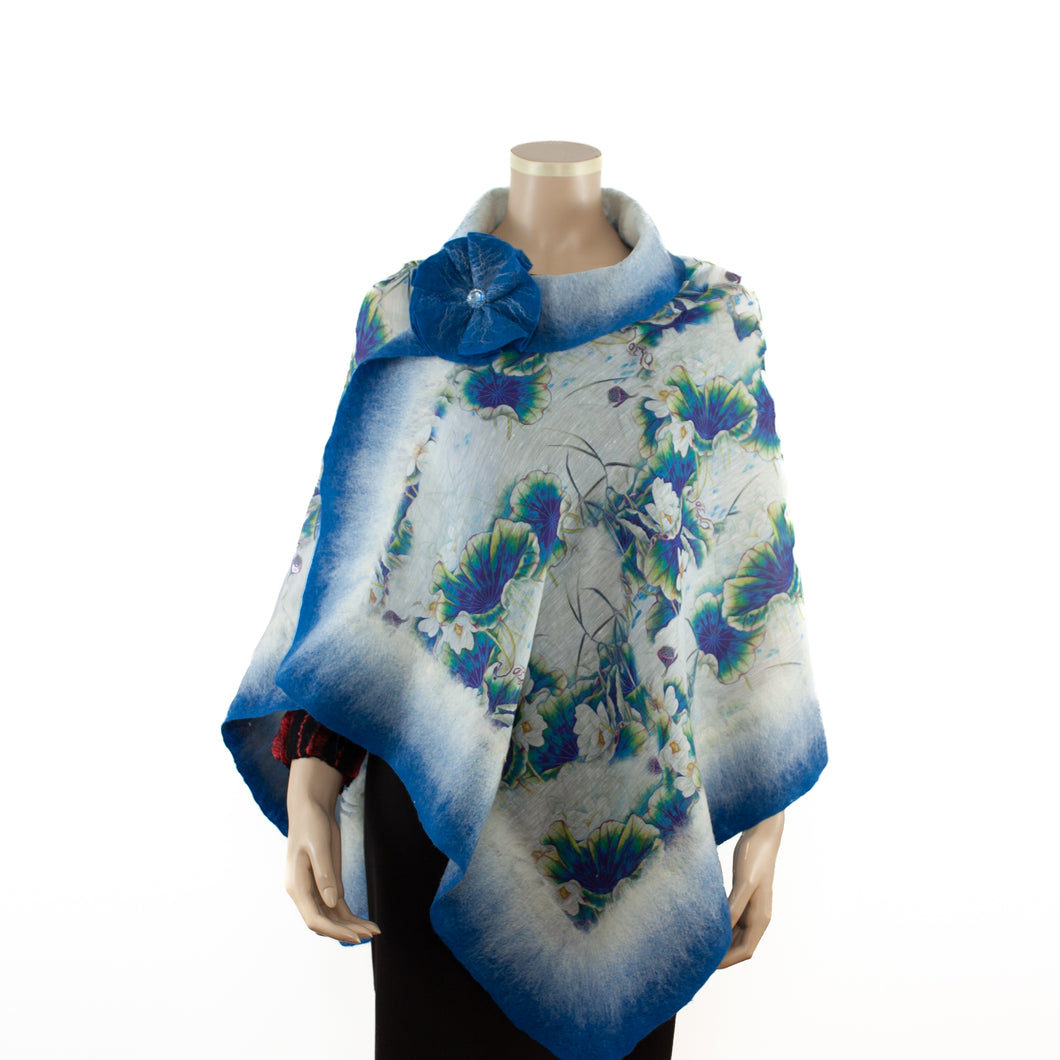 Vibrant azure white shawl #218-1