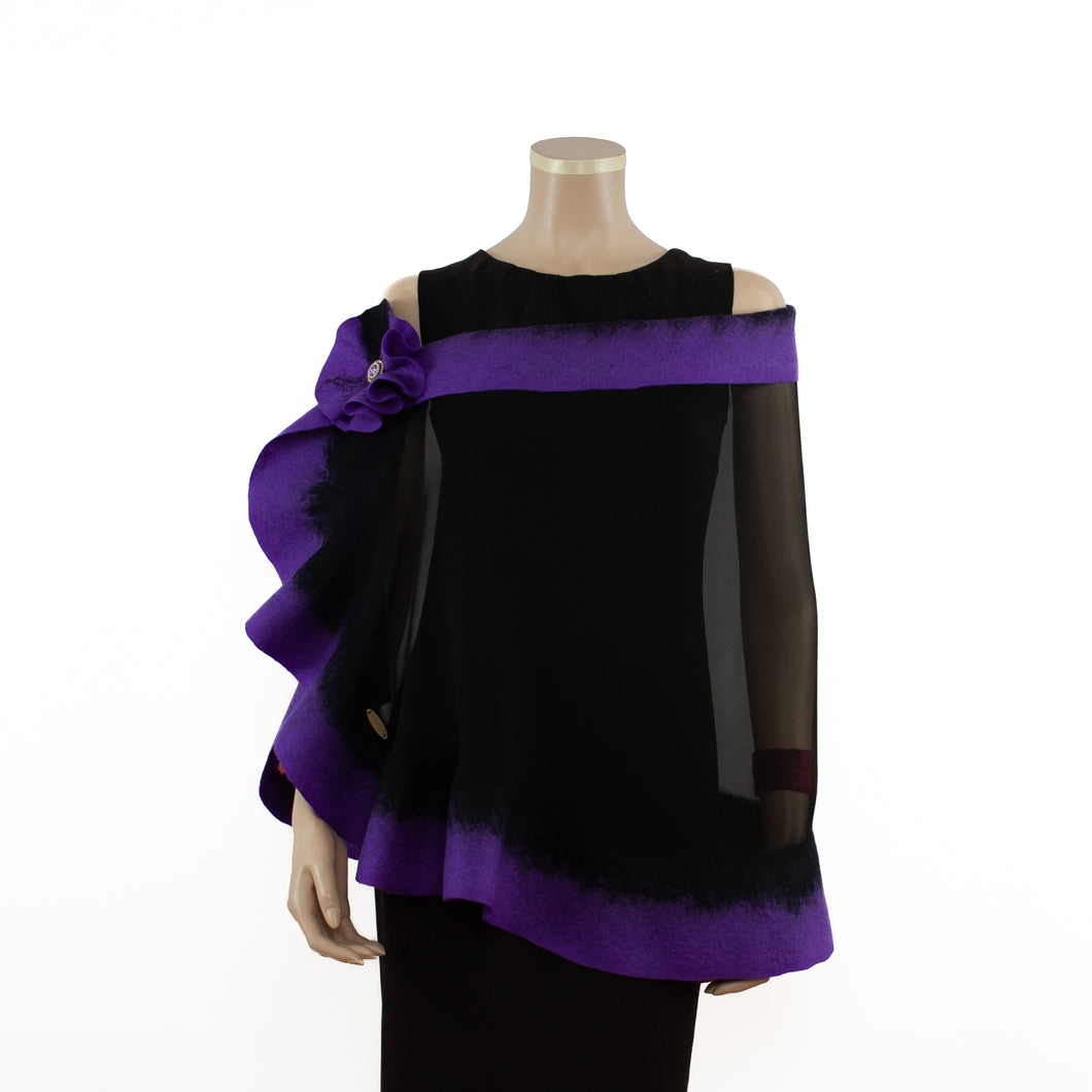 Premium black and violet silk shawl #230-24