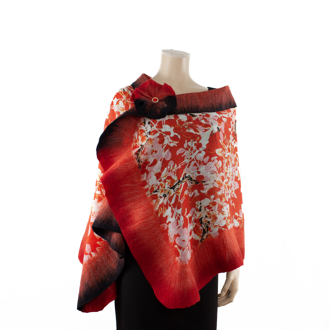Vibrant red flowers shawl #210-14